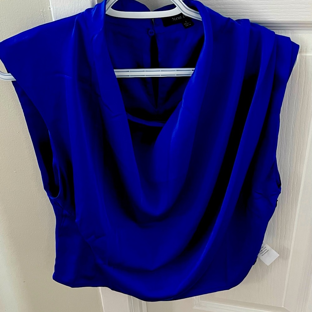 Sleeveless royal blue polyester blouse